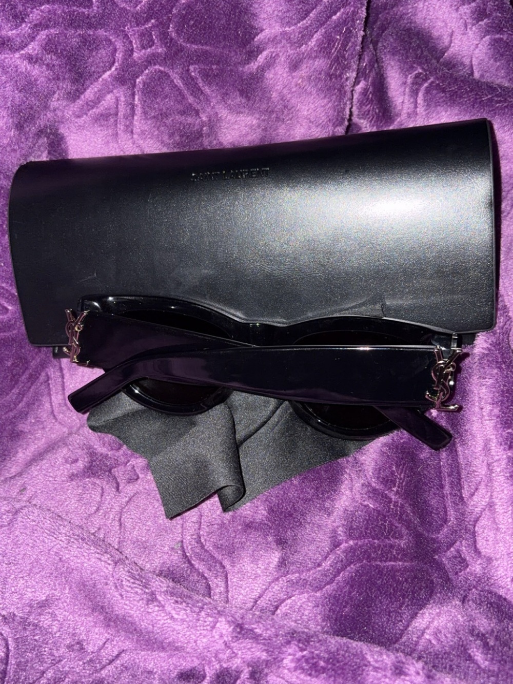 Saint Laurent Black Oval Sunglasses with YSL Logo Temples